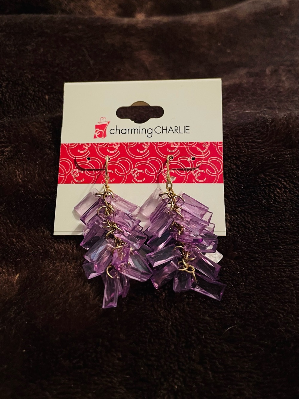 Charming Charlie Lavender Faceted Drop Earrings with Gold-Tone Hooks
